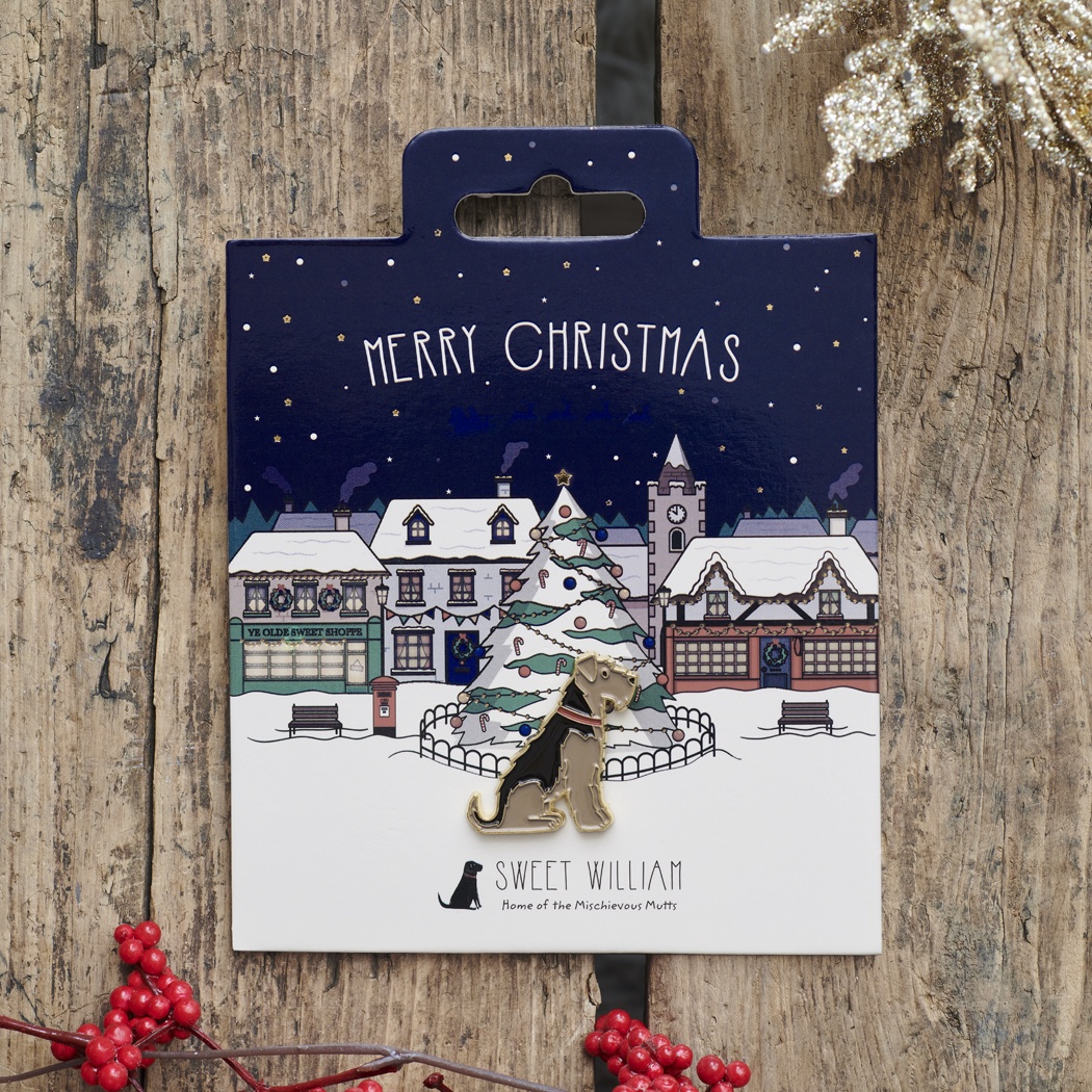 Airedale / Lakeland / Welsh Terrier Christmas Dog Pin