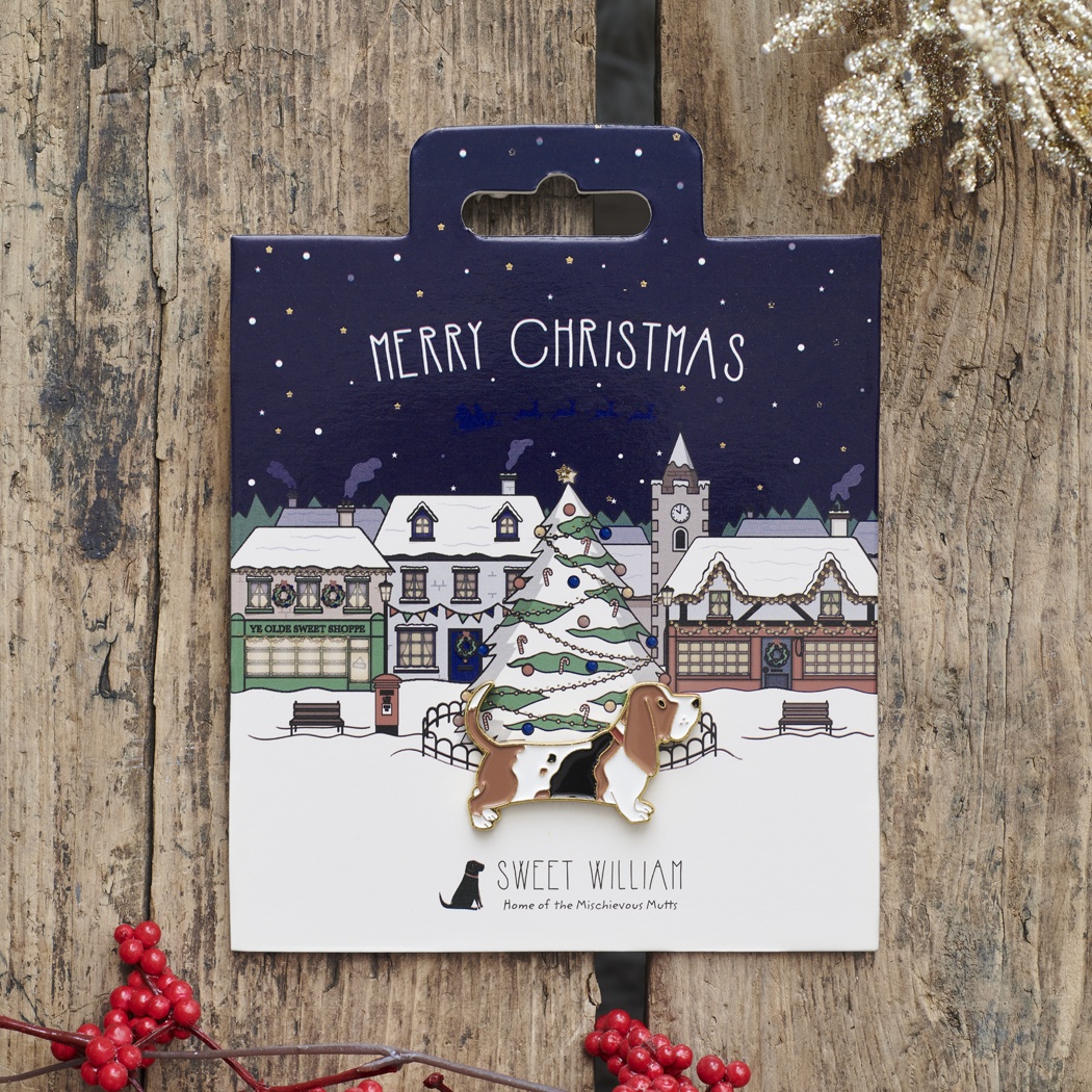 Basset Hound Christmas Dog Pin