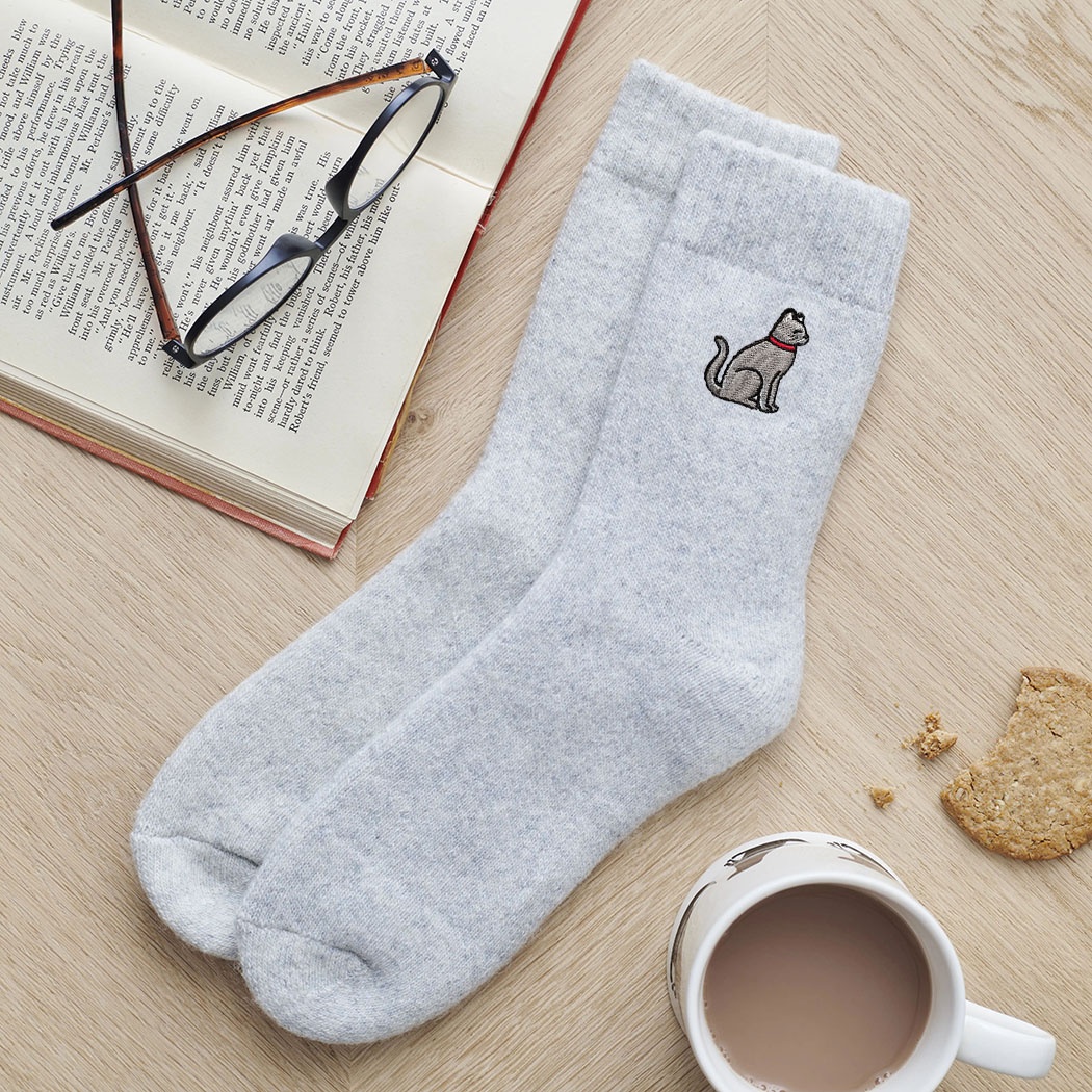 Grey Cat Wool Socks