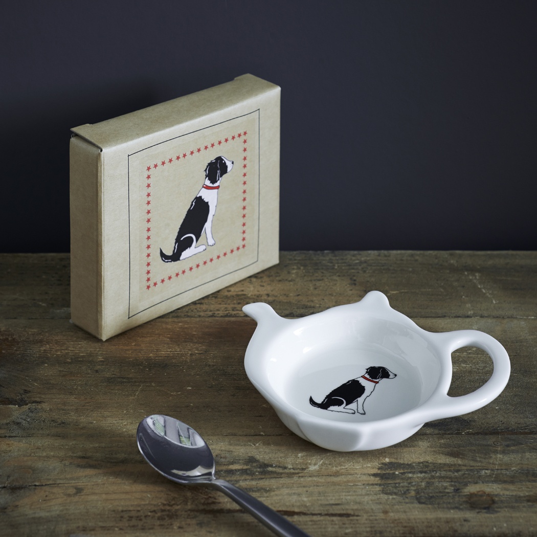 SPRINGER SPANIEL (BLACK & WHITE) TEABAG DISH
